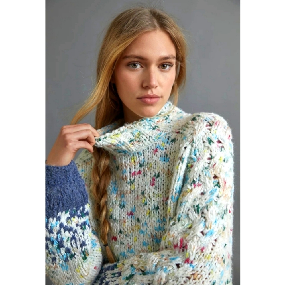Anthropologie Chunky Knit Gaia Blue Turtleneck Sweater XS